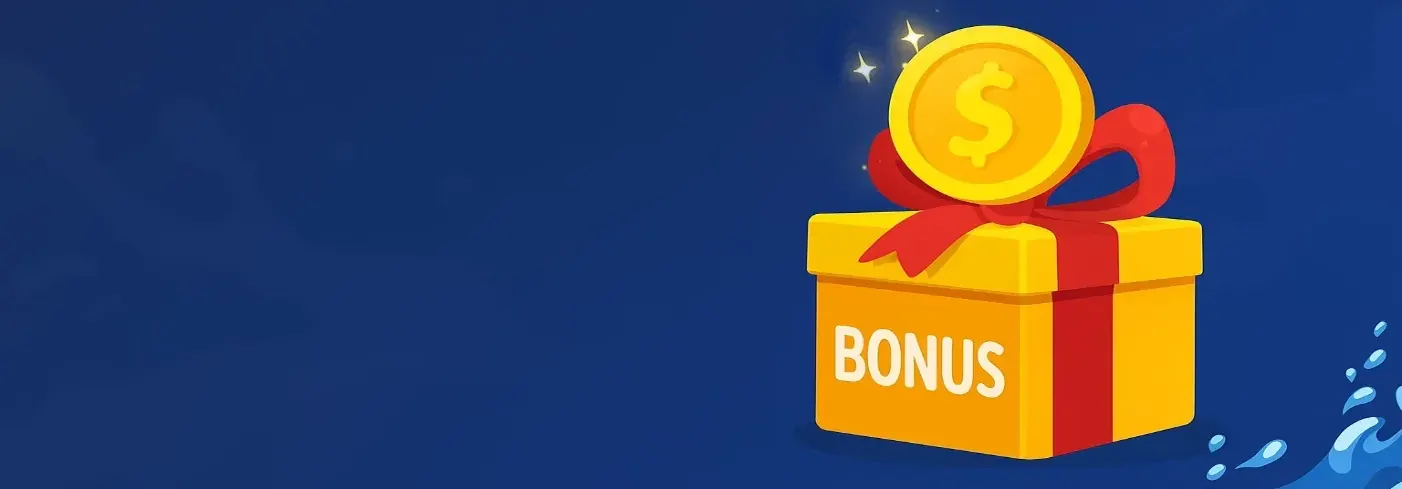 Caja de regalo y una moneda sobre fondo azul