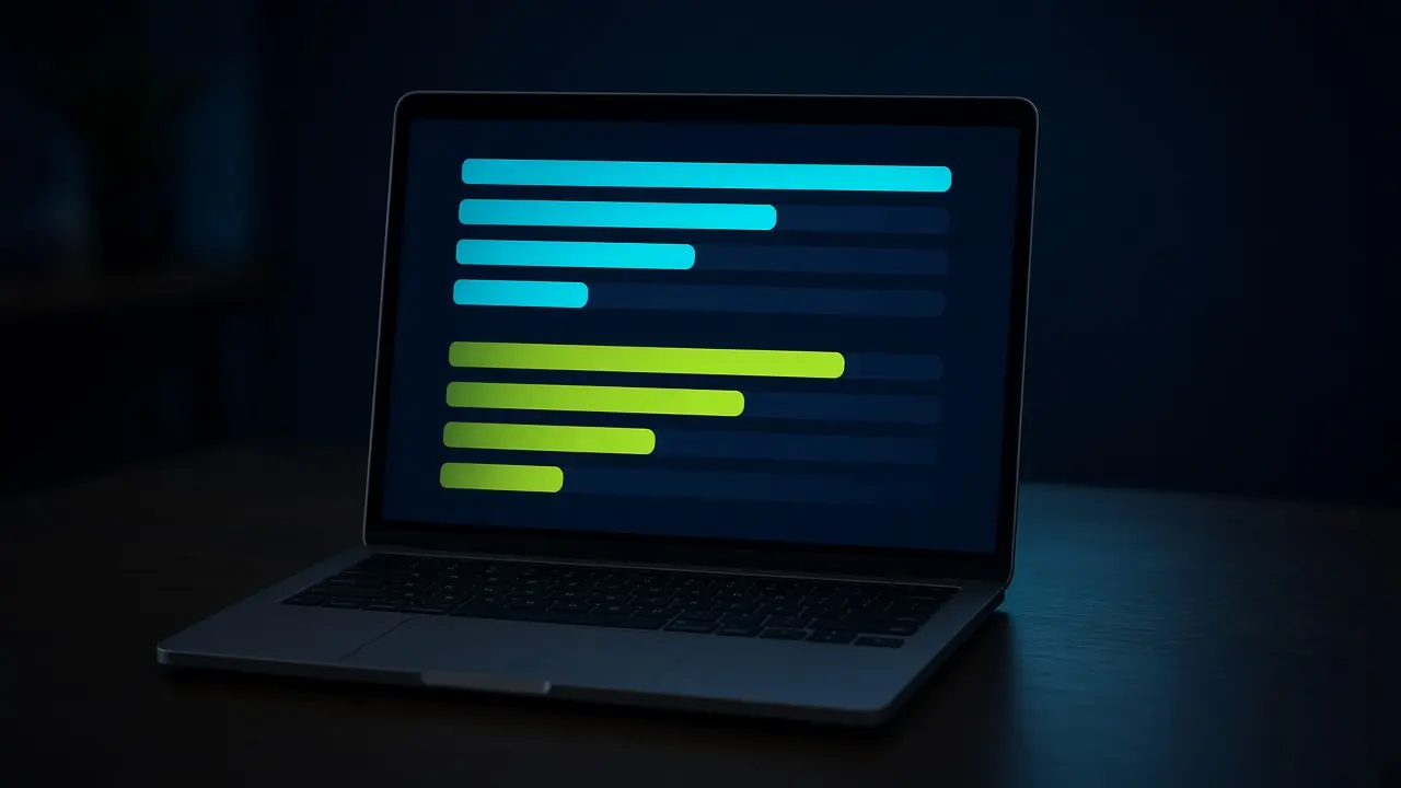 Laptop con un marcador en vivo en un cuarto oscuro