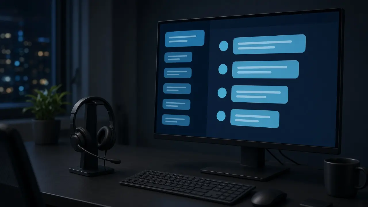 Audífonos y un monitor con una ventana de chat